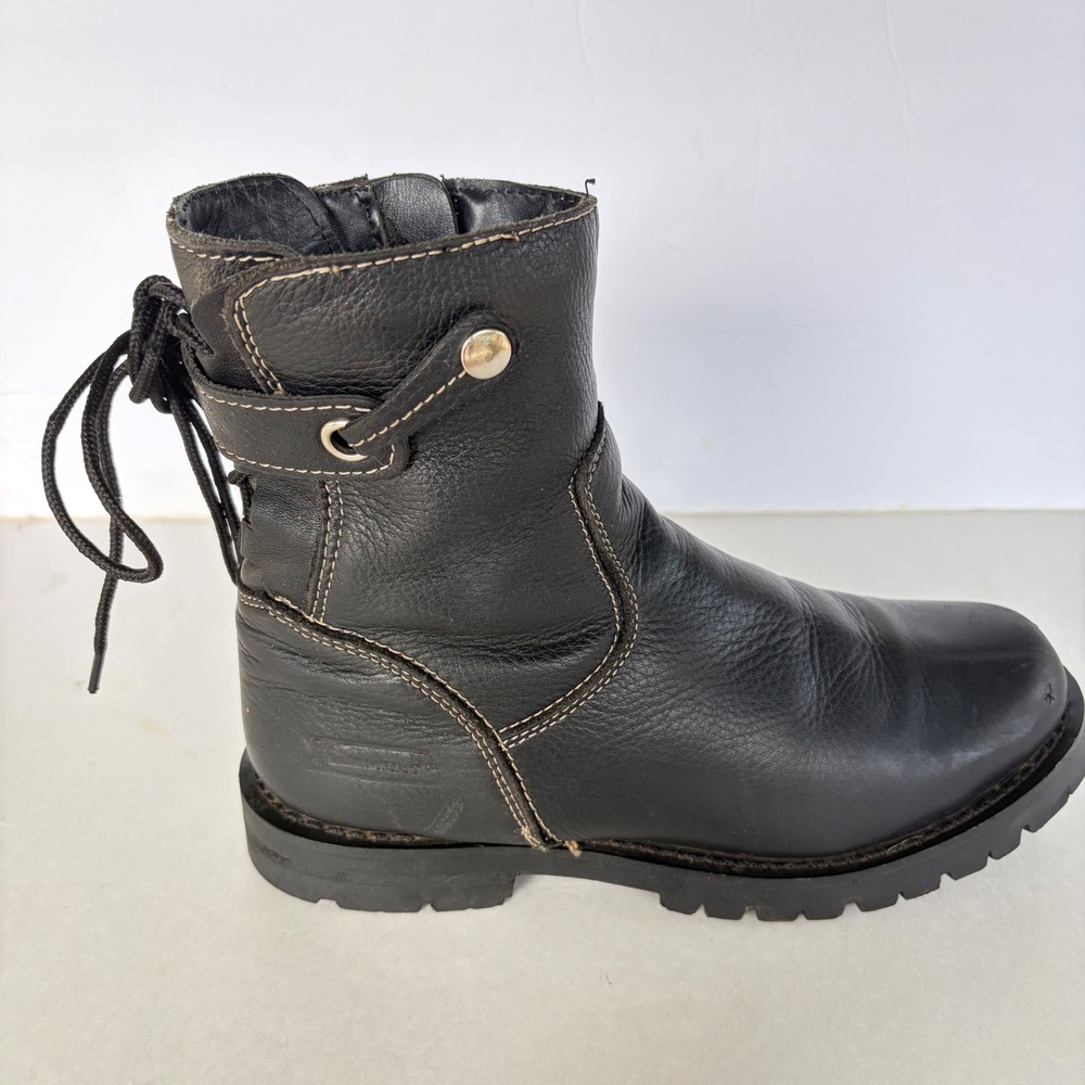 Xelement Black Leather Biker Boots Womens 9 Side Zip Lace Up Oil Resistant Lug